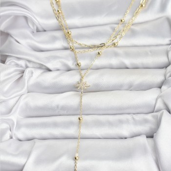 Pirinç Gold Renk Kutup Yıldızı Detaylı 3'lü Kombin Kadın Kolye