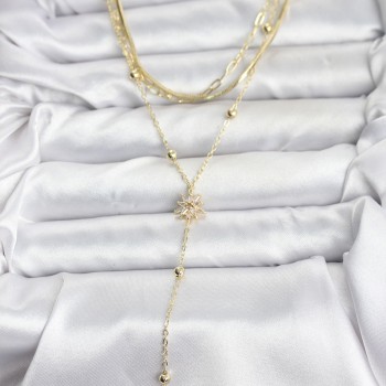 Pirinç Gold Renk Kutup Yıldızı Model Detaylı 3'lü Kombin Y Kadın Kolye