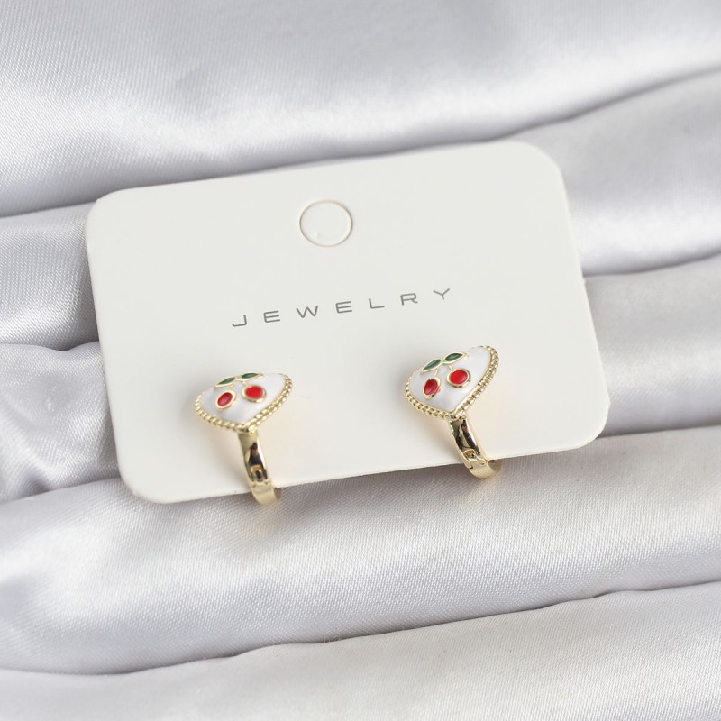 Pirinç Gold Renk Mineli Kalp Kiraz Model Çocuk Küpe