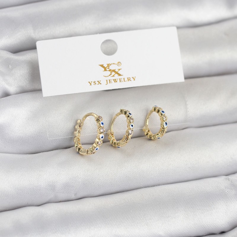 Pirinç Gold Renk Nazarlı Model 3'lü Kadın Küpe