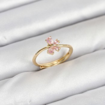 Pirinç Gold Renk Pembe Kelebek Kadın Yüzük