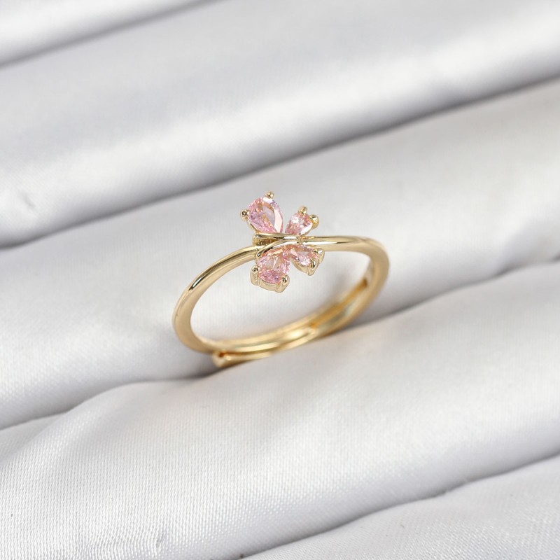Pirinç Gold Renk Pembe Kelebek Kadın Yüzük