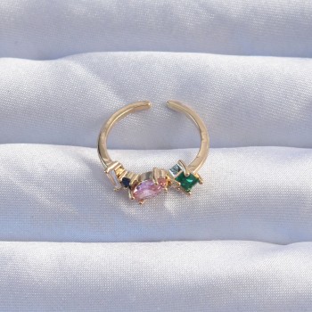 Pirinç Gold Renk Renkli Zirkon Taşlı Ayarlanabilir Yüzük