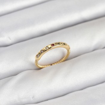 Pirinç Gold Renk Renkli Zirkon Taşlı Kadın Yüzük