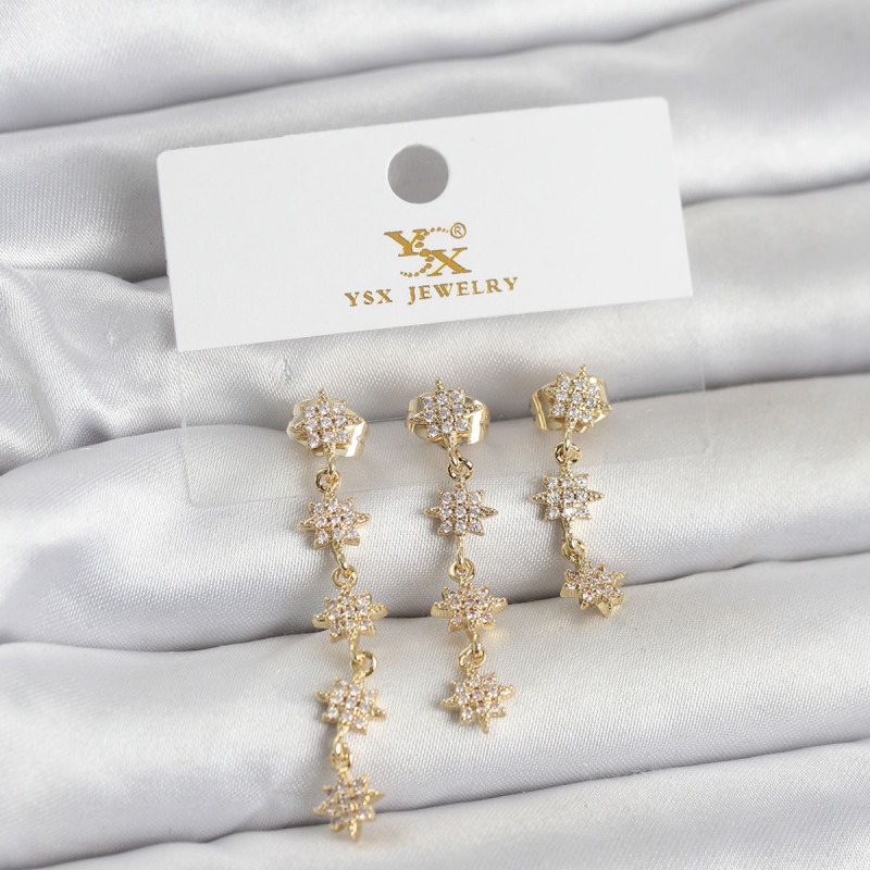 Pirinç Gold Renk Sıralı Kutup Yıldızı Model 3'lü Kadın Küpe