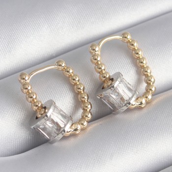 Pirinç Gold Renk Top Model Gümüş Renk Zirkon Taşlı Kadın Küpe