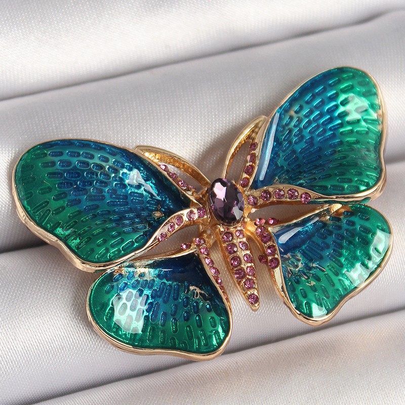 Pirinç Gold Renk Turquaz Model Zirkon Taş Detaylı Kelebek Model Kadın Broş