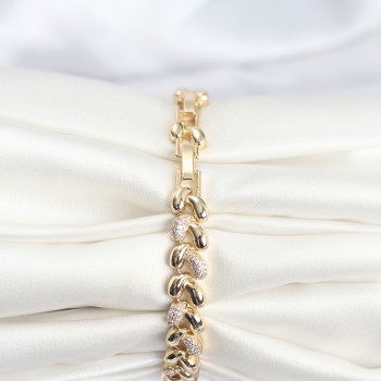 Pirinç Gold Renk VIP Seri Sarmal Damla Model Zirkon Taşlı Kadın Bileklik