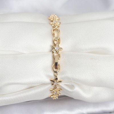 Pirinç Gold Renk VIP Seri Sıralı Taşlı Yıldız Model Zirkon Taşlı Kadın Bileklik