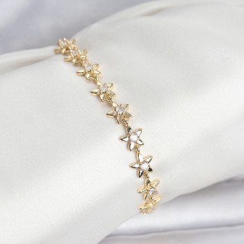 Pirinç Gold Renk VIP Seri Sıralı Taşlı Yıldız Model Zirkon Taşlı Kadın Bileklik