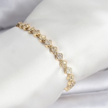 Pirinç Gold Renk VIP Seri Sıralı Yonca Model Zirkon Taşlı Kadın Bileklik