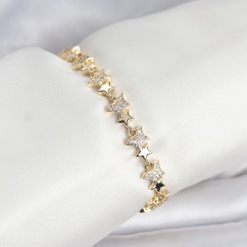 Pirinç Gold Renk VIP Seri Yıldız Model Zirkon Taşlı Kadın Bileklik