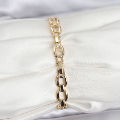 Pirinç Gold Renk VIP Seri Zincir Model Zirkon Taşlı Kadın Bileklik