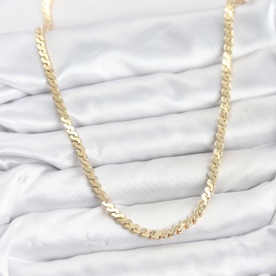 Pirinç Gold Renk Yassı Zincir Kadın Kolye