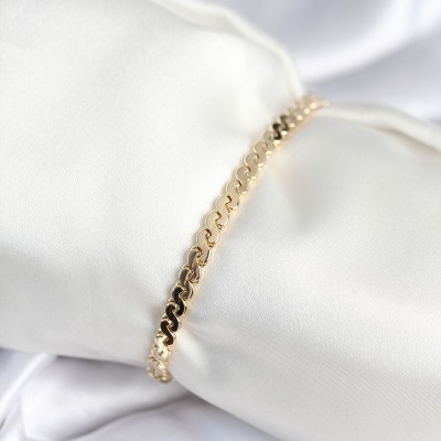 Pirinç Gold Renk Yassı Zincir Model Kadın Bileklik