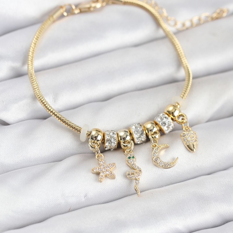 Pirinç Gold Renk Yılan Charmlı Kadın Bileklik