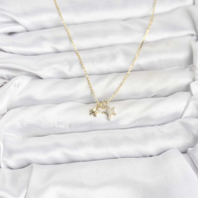 Pirinç Gold Renk Yıldız Minimal Kadın Kolye