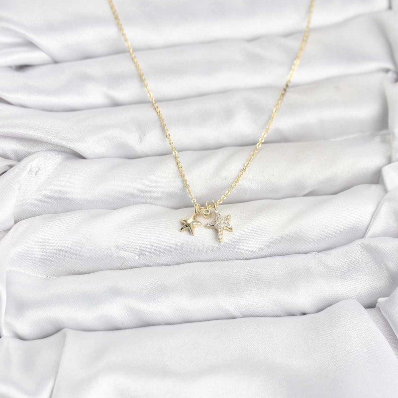 Pirinç Gold Renk Yıldız Minimal Kadın Kolye