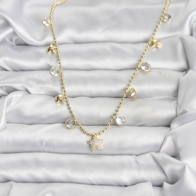 Pirinç Gold Renk Yıldız Model Kadın Kolye