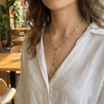 Pirinç Gold Renk Yıldızlı Kadın Y Kolye