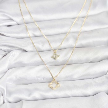 Pirinç Gold Renk Yonca Model 2'li Kadın Kolye