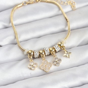 Pirinç Gold Renk Yonca Model Kadın Bileklik