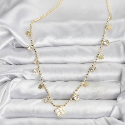 Pirinç Gold Renk Yonca Model Kadın Kolye