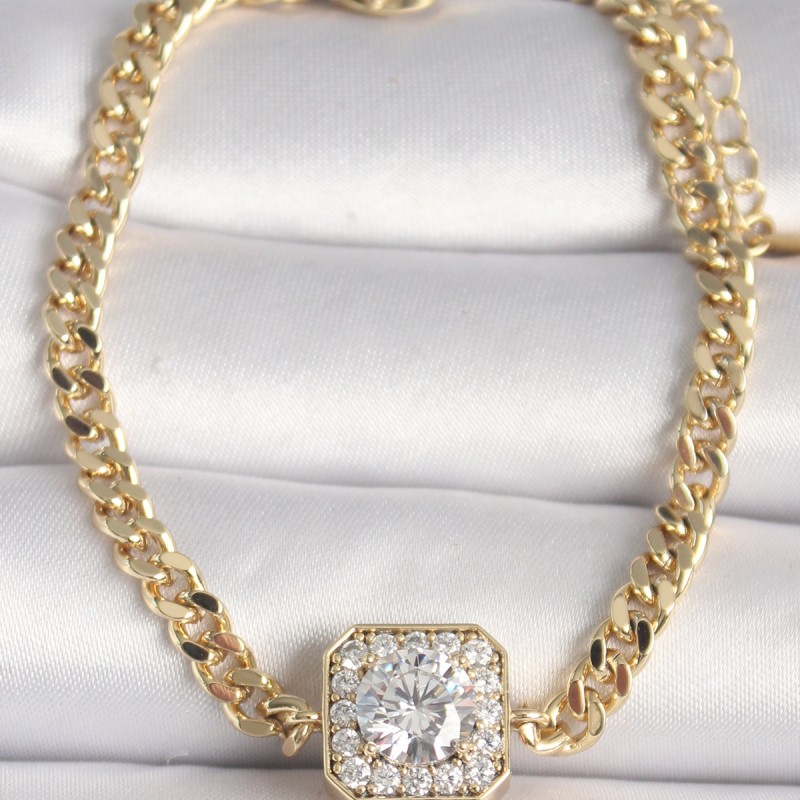 Pirinç Gold Renk Zincir Kare Zirkon Taş Model Xuping VIP Seri Kadın Bileklik