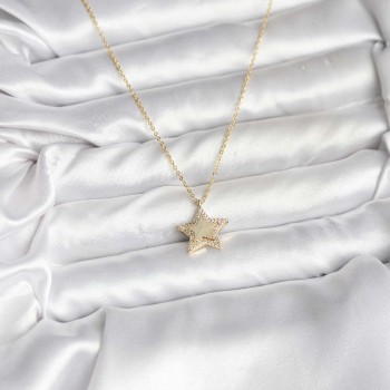Pirinç Gold Renk Zincirli Yıldızlı Model Kadın Kolye