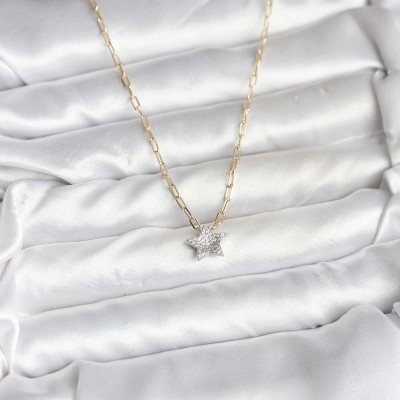 Pirinç Gold Renk Zincirli Zirkon Taşlı Minimal Yıldız Model Kadın Kolye