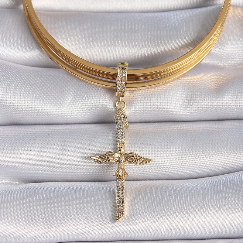 Pirinç Gold Renk Zirkon Taş Detaylı Elif Model Anka Kuşu Figür Ajda Charm