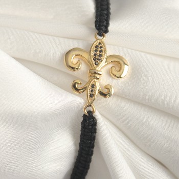 Pirinç Gold Renk Zirkon Taş İşlemeli Zambak Figür Asansörlü Makrome Model Kadın Bileklik