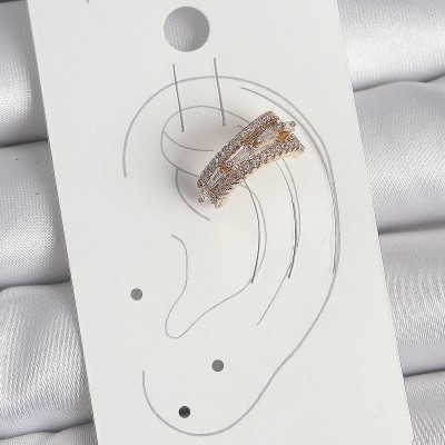 Pirinç Gold Renk Zirkon Taşlı 3'Lü Sıralı Model Kadın Kıkırdak Küpe