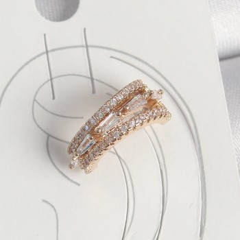 Pirinç Gold Renk Zirkon Taşlı 3'Lü Sıralı Model Kadın Kıkırdak Küpe