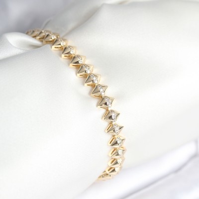 Pirinç Gold Renk Zirkon Taşlı Baklava Model Kadın Bileklik