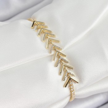 Pirinç Gold Renk Zirkon Taşlı Balık Sırtı Kadın Bileklik
