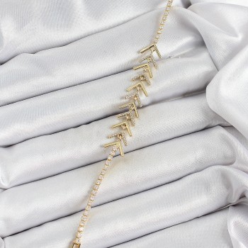 Pirinç Gold Renk Zirkon Taşlı Balık Sırtı Kadın Bileklik