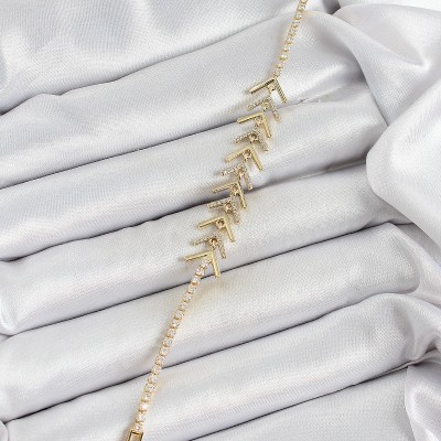 Pirinç Gold Renk Zirkon Taşlı Balık Sırtı Kadın Bileklik