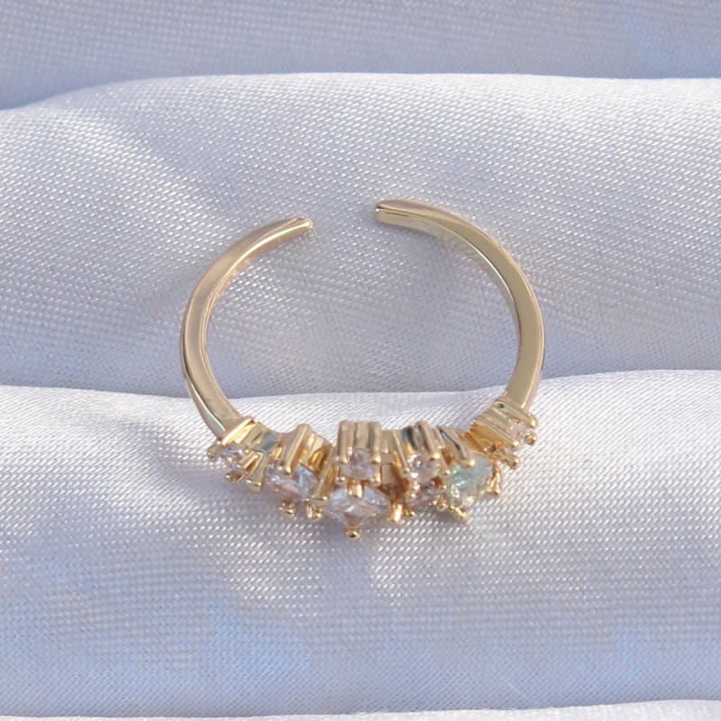 Pirinç Gold Renk Zirkon Taşlı Damla Detay Ayarlanabilir Yüzük