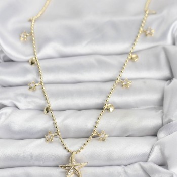 Pirinç Gold Renk Zirkon Taşlı Deniz Yıldızı Model Kadın Kolye