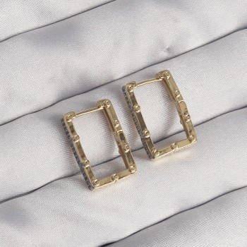 Pirinç Gold Renk Zirkon Taşlı Dikdörtgen Model Seranay Küpe