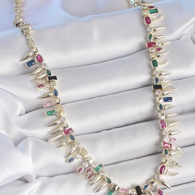 Pirinç Gold Renk Zirkon Taşlı Diken Model VIP Seri Kadın Kolye