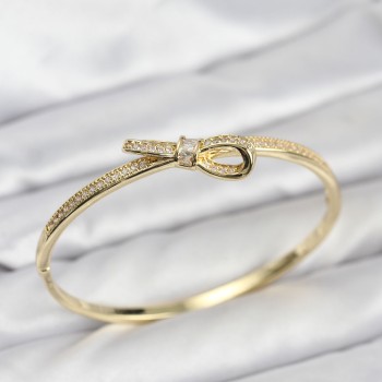 Pirinç Gold Renk Zirkon Taşlı Fiyonk Model Kadın Kelepçe Bileklik