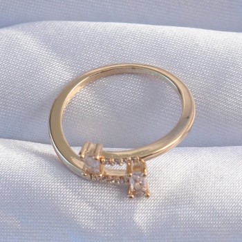 Pirinç Gold Renk Zirkon Taşlı Geometrik Ayarlanabilir Yüzük