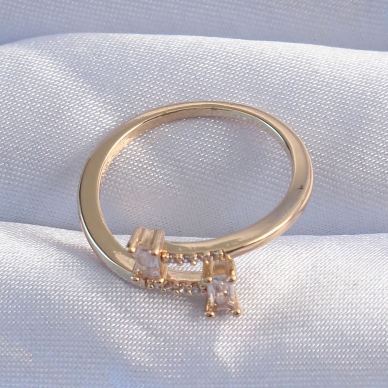 Pirinç Gold Renk Zirkon Taşlı Geometrik Ayarlanabilir Yüzük