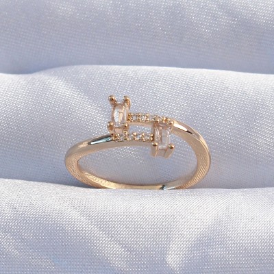 Pirinç Gold Renk Zirkon Taşlı Geometrik Ayarlanabilir Yüzük