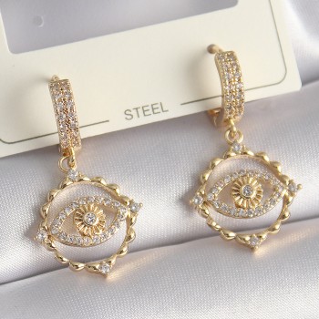 Pirinç Gold Renk Zirkon Taşlı Göz Model Kadın Küpe