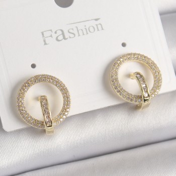 Pirinç Gold Renk Zirkon Taşlı Halka Model Kadın Küpe