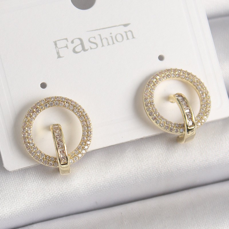 Pirinç Gold Renk Zirkon Taşlı Halka Model Kadın Küpe