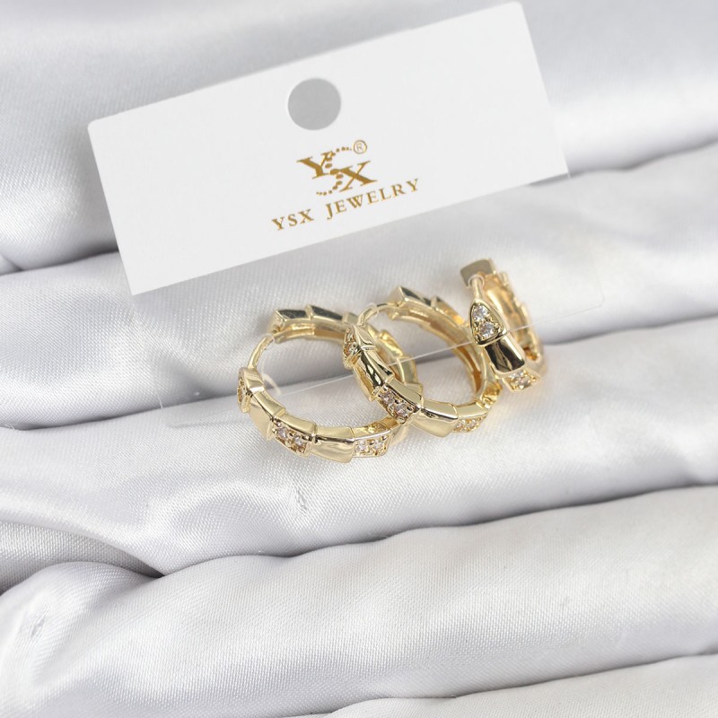 Pirinç Gold Renk Zirkon Taşlı Halka Yılan Model YSX Trio Küpe Seti